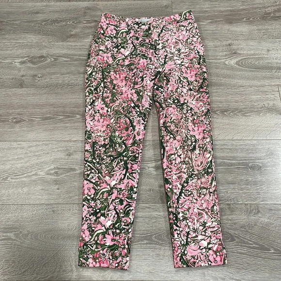 NWOT H&M Ankle Length Pink Green Floral Dress Pant 4 - Picture 10 of 16